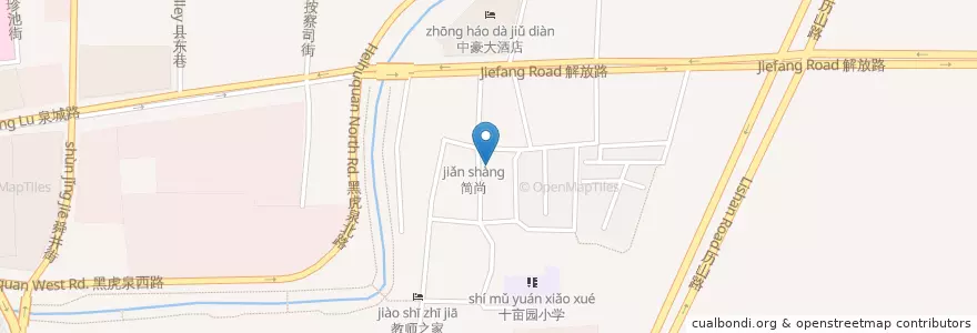 Mapa de ubicacion de 历下区图书馆 en 中国, ツャントン;山東, チーナン;済南市, 历下区, 解放路街道.