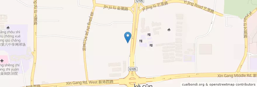 Mapa de ubicacion de 东江海鲜酒家 en China, Guangdong, 广州市, 海珠区, 赤岗街道.