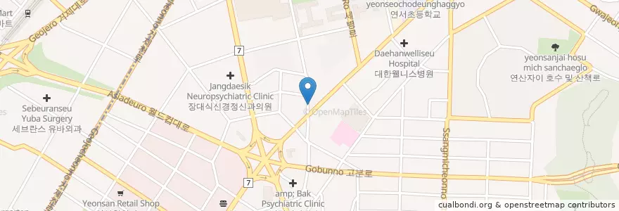Mapa de ubicacion de 연산약국 en كوريا الجنوبية, بسان, 연제구, 거제동, 연산동.