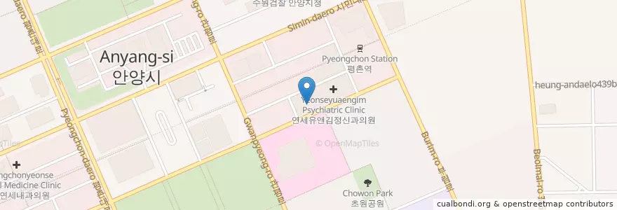 Mapa de ubicacion de CGV 평촌점 en Coreia Do Sul, Gyeonggi, 안양시, 동안구.