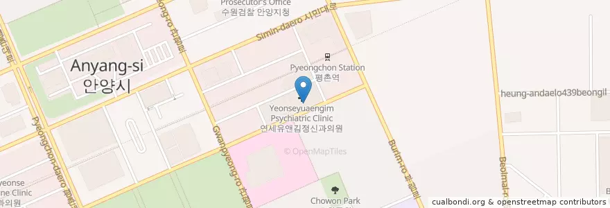 Mapa de ubicacion de HOLLYS COFFEE en Corea Del Sur, Gyeonggi, 안양시, 동안구.