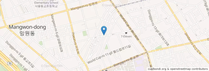Mapa de ubicacion de 장모님멸치국수 en Corée Du Sud, Séoul, 마포구, 망원1동.