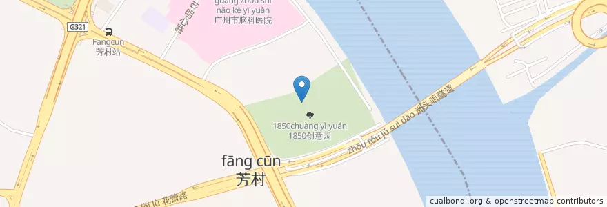Mapa de ubicacion de 1850食堂 en 中国, 广东省, 广州市, 荔湾区, 冲口街道.