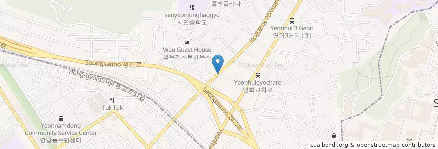 Mapa de ubicacion de 함흥냉면전문점 en 大韓民国, ソウル, 麻浦区, 연희동.