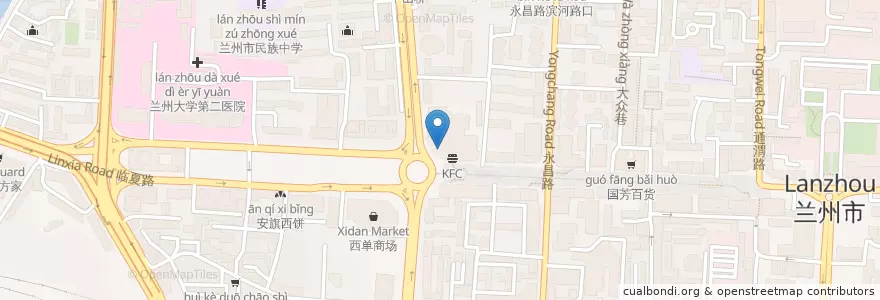 Mapa de ubicacion de 星巴克 en Chine, Gansu, 兰州市 (Lanzhou), 城关区, 张掖路街道.