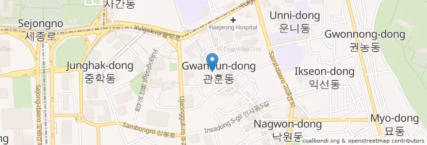 Mapa de ubicacion de Ossuloc tea House en 大韓民国, ソウル, 鍾路区, 종로1·2·3·4가동.