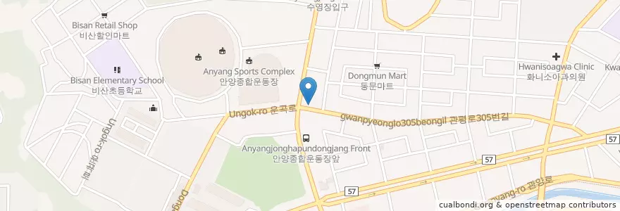 Mapa de ubicacion de Paris Baguette en Coreia Do Sul, Gyeonggi, 안양시, 동안구, 비산동.