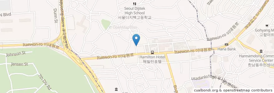 Mapa de ubicacion de Rose & Crown en 대한민국, 서울, 용산구, 용산2가동, 이태원1동.