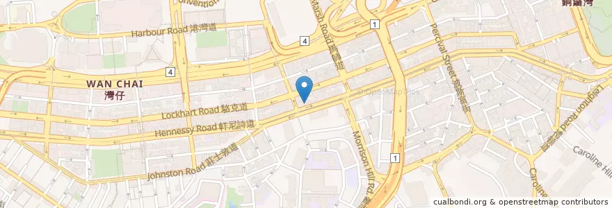 Mapa de ubicacion de 肥仔記麵食 en Китай, Гуандун, Гонконг, Гонконг, Новые Территории, 灣仔區 Wan Chai District.