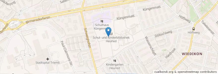 Mapa de ubicacion de Kafi GZ Heuried en Schweiz, Zürich, Bezirk Zürich, Zürich.