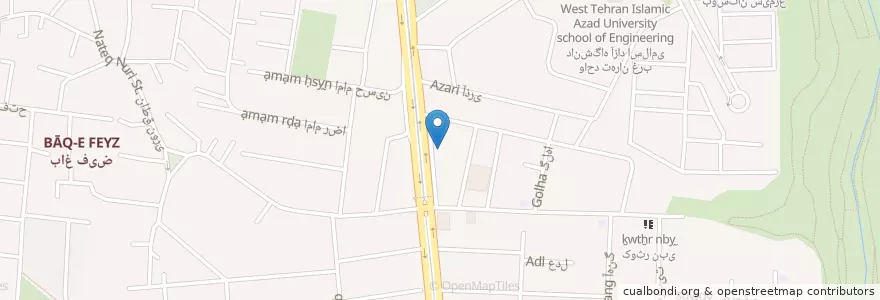 Mapa de ubicacion de بانک قوامین en Iran, Téhéran, شهرستان تهران, Téhéran, بخش مرکزی شهرستان تهران.