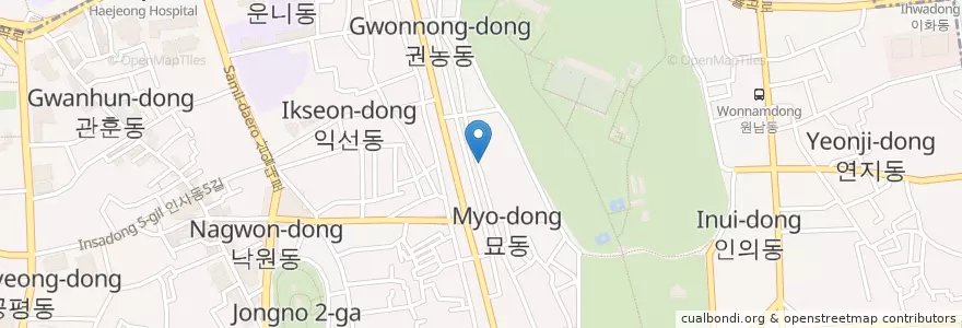 Mapa de ubicacion de Tong Tong Cafe en 大韓民国, ソウル, 鍾路区, 종로1·2·3·4가동.
