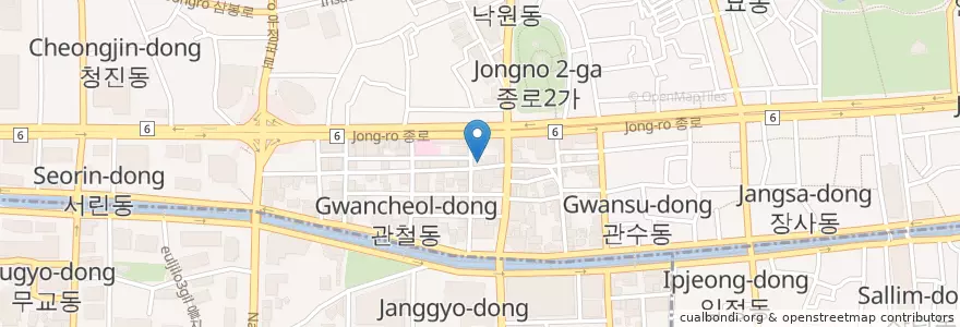 Mapa de ubicacion de Baobab en South Korea, Seoul, Jongno 1·2·3·4(Ilisamsa)-Ga-Dong.