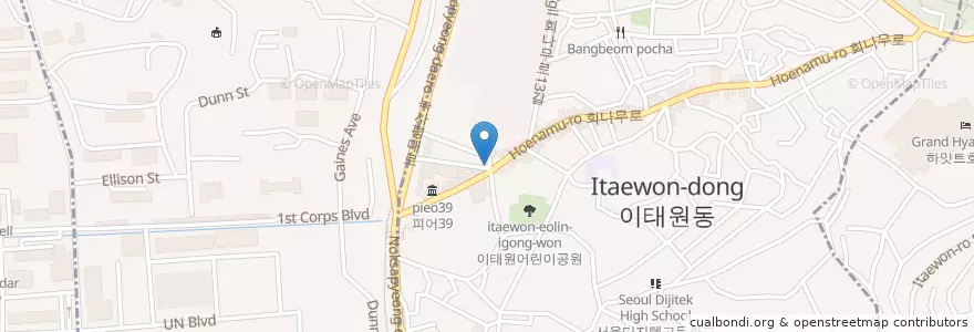 Mapa de ubicacion de Isaac en 대한민국, 서울, 용산구, 용산2가동, 이태원2동.