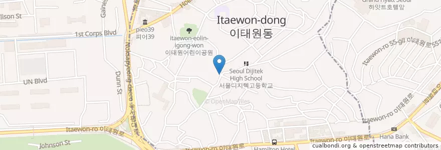 Mapa de ubicacion de Fuego en Corée Du Sud, Séoul, 용산구, 용산2가동, 이태원2동.