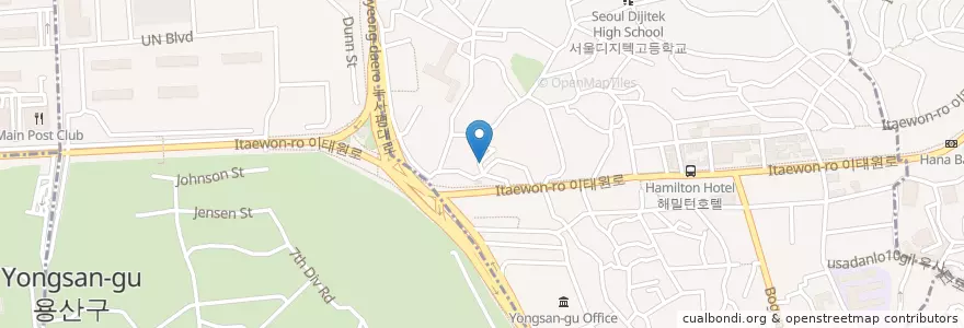 Mapa de ubicacion de Gilbert's Burger & Fries en 대한민국, 서울, 용산구, 용산2가동, 이태원1동.