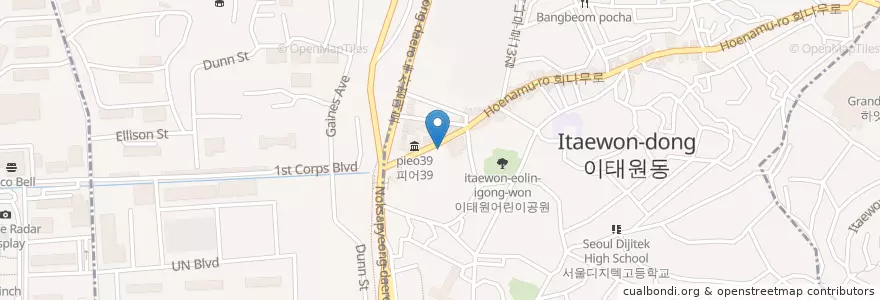 Mapa de ubicacion de Café Pascucci en Coreia Do Sul, Seul, 용산구, 용산2가동, 이태원2동.