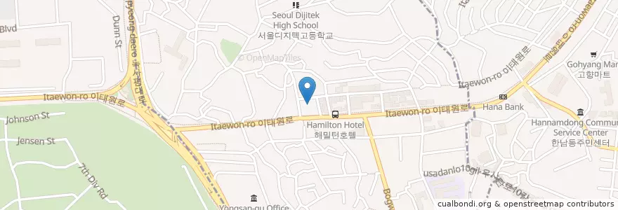 Mapa de ubicacion de Caligari en 大韓民国, ソウル, 龍山区, 이태원1동.