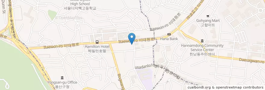 Mapa de ubicacion de Pizza Revolution en Coreia Do Sul, Seul, 용산구, 이태원1동.
