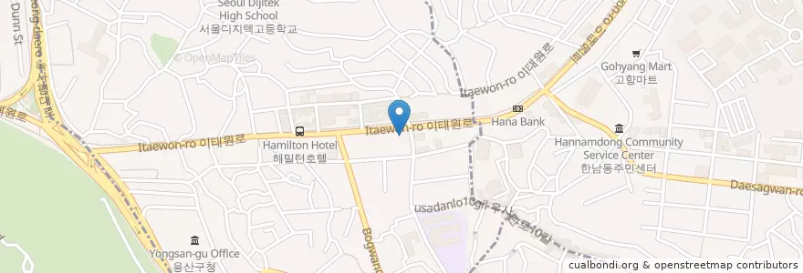 Mapa de ubicacion de Ember en 韩国/南韓, 首尔, 龍山區, 이태원1동.