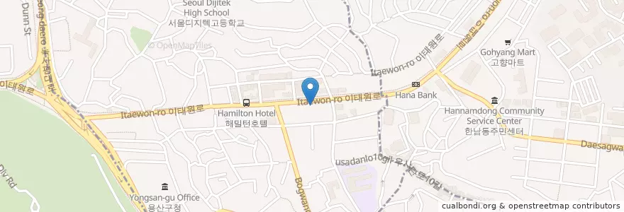 Mapa de ubicacion de Starbucks en 韩国/南韓, 首尔, 龍山區, 이태원1동.