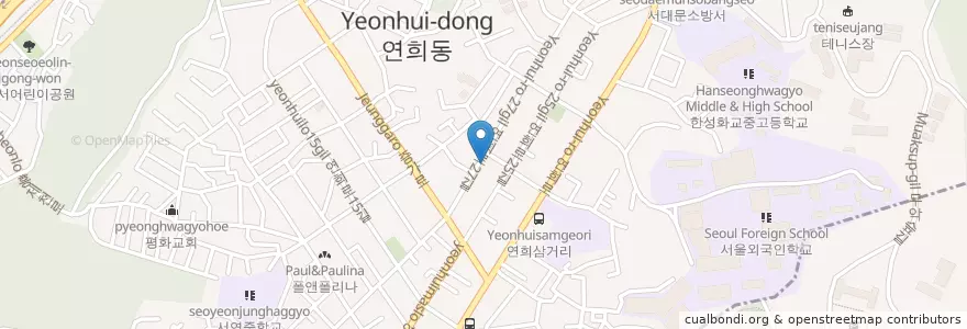Mapa de ubicacion de 콘하스 en 大韓民国, ソウル, 西大門区, 연희동.