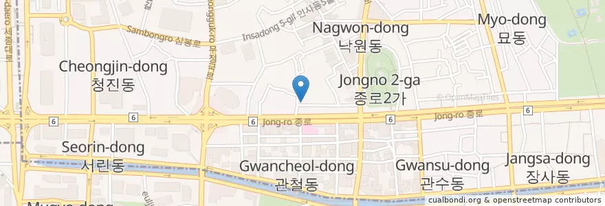 Mapa de ubicacion de 청진식당 en Corée Du Sud, Séoul, 종로구, 종로1·2·3·4가동.