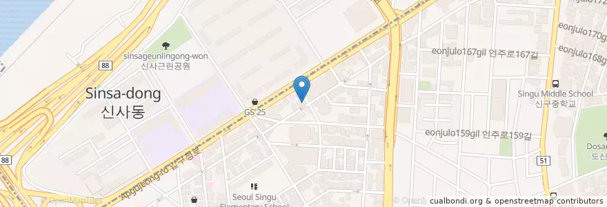 Mapa de ubicacion de Tom n Toms Coffee en Республика Корея, Сеул, 강남구, 신사동, 압구정동.