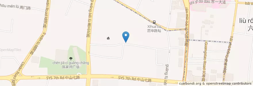 Mapa de ubicacion de 中叶基督教会万善堂 en 中国, 广东省, 广州市, 荔湾区, 越秀区, 金花街道.