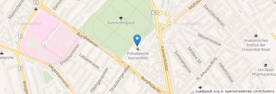 Mapa de ubicacion de Polizeiwache Kannenfeld en سويسرا, مدينة بازل, Basel.
