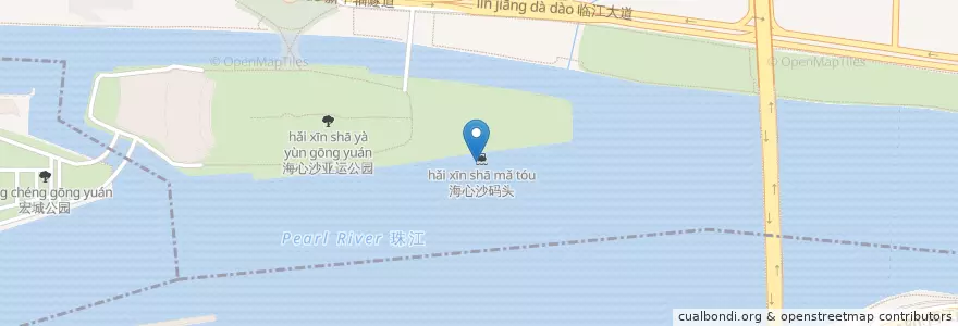 Mapa de ubicacion de 海心沙码头 en 中国, 広東省, 広州市, 天河区, 猎德街道.