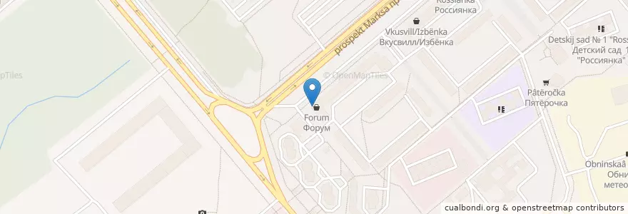 Mapa de ubicacion de Панам пицца en Russia, Distretto Federale Centrale, Калужская Область, Городской Округ Обнинск.