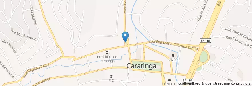 Mapa de ubicacion de Relogio Praça Getulio Vargas en Бразилия, Юго-Восточный Регион, Минас-Жерайс, Microrregião Caratinga, Região Geográfica Intermediária De Ipatinga, Caratinga.
