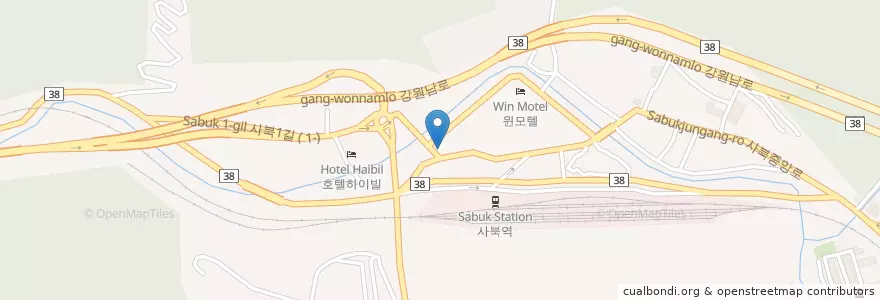 Mapa de ubicacion de 유명약국 en كوريا الجنوبية, 강원도, 정선군.