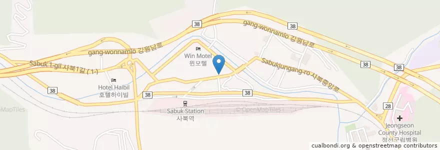 Mapa de ubicacion de 온누리약국 en 대한민국, 강원도, 정선군.