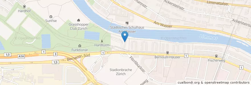 Mapa de ubicacion de Mittag-/Abendhort Hardturm 1 + 2 en Suíça, Zurique, Bezirk Zürich, Zürich.