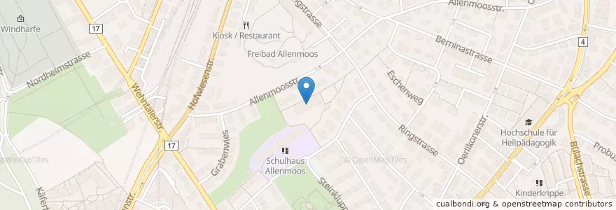 Mapa de ubicacion de Morgentisch, Mittag-/Abendhort Allenmoos en 瑞士, 蘇黎世, Bezirk Zürich, Zürich.