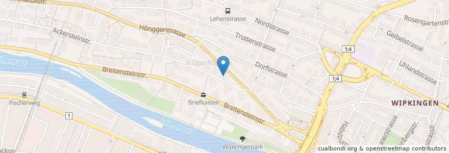 Mapa de ubicacion de Kindergarten Hönggerstrasse en Schweiz/Suisse/Svizzera/Svizra, Zürich, Bezirk Zürich, Zürich.
