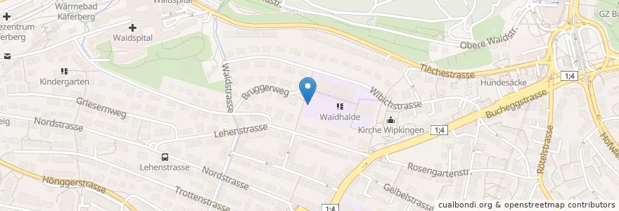 Mapa de ubicacion de Kindergarten Waidhalde Schulhaus 1 en Suisse, Zurich, District De Zurich, Zurich.