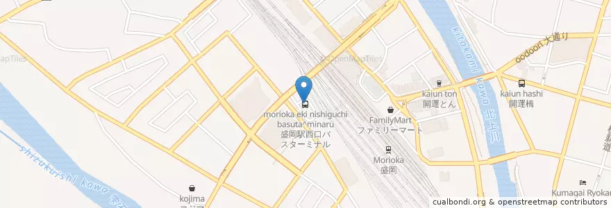 Mapa de ubicacion de 盛岡駅西口バスターミナル en Japon, Préfecture D'Iwate, 盛岡市.