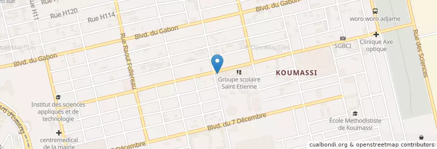 Mapa de ubicacion de Centre médico-social Saint Étienne en Costa De Marfil, Abiyán, Koumassi.