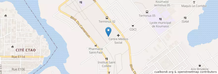 Mapa de ubicacion de Centre Médico-social sainte Thérèse de l'enfant Jésus en Costa De Marfil, Abiyán, Koumassi.