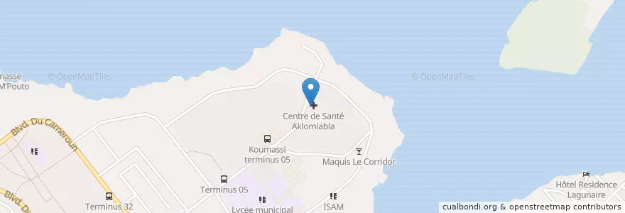 Mapa de ubicacion de Centre de santé communautaire d'Aklomiabla Koumassi 05 en ساحل العاج, أبيدجان, Koumassi.