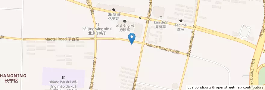 Mapa de ubicacion de 山茶花韩国家庭料理 en 중국, 상하이, 창닝구.
