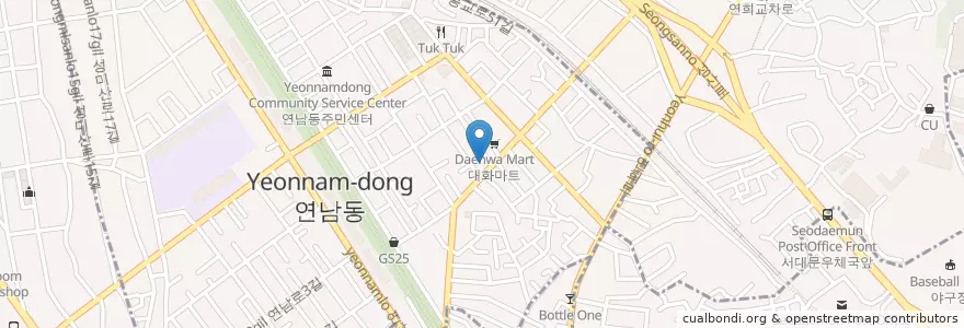Mapa de ubicacion de 요리??ㅓㅁ en Республика Корея, Сеул, 마포구, 연남동.