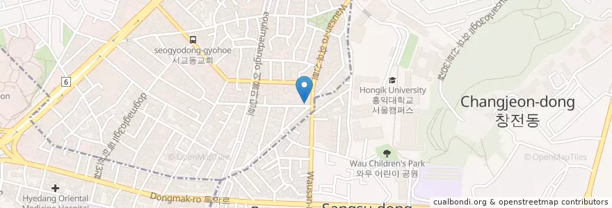 Mapa de ubicacion de 클럽에반스 en Zuid-Korea, Seoel, 마포구, 서강동, 서교동.