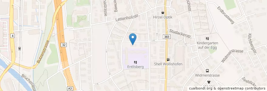 Mapa de ubicacion de Kindergarten Entlisberg Pavillon 1 + 2 en Suíça, Zurique, Bezirk Zürich, Zürich.