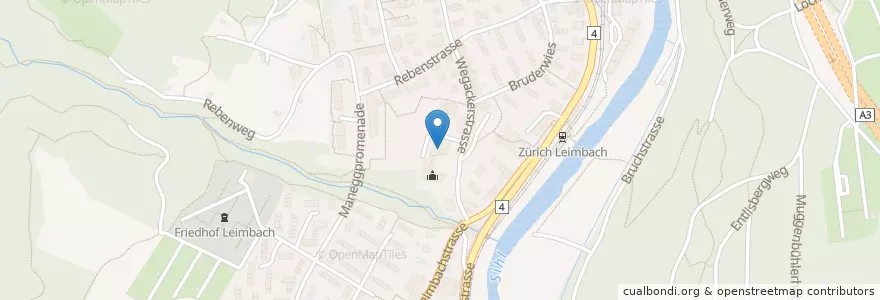 Mapa de ubicacion de Mittag-/Abendhort Leimbach 3 en Suiza, Zúrich, Bezirk Zürich, Zúrich.