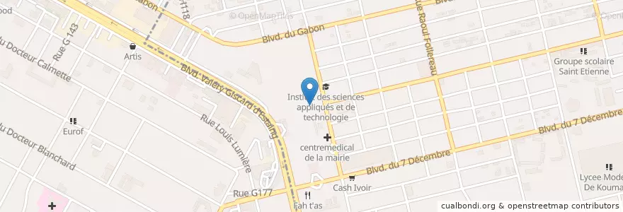 Mapa de ubicacion de Centre de Perfectionnement aux Métiers de la Mécanique et de l'Electricité en Costa Do Marfim, Abidjan, Koumassi, Marcory.