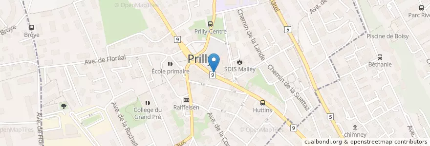 Mapa de ubicacion de Prilly-Centre en Швейцария, Во, Prilly, Lausanne.